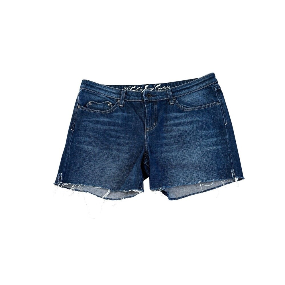 Juicy Couture Vintage Shorts SZ 32 Blue Cut-Off Denim Heart Shaped Pockets USA - Picture 1 of 11